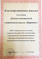 Благодарственное письмо от Курской школы "Ступени"